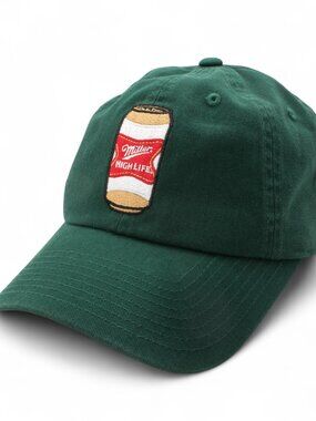Miller High Life, Embroidered Large Can, Dad Hat, Adjustable Buckle Strap, Green